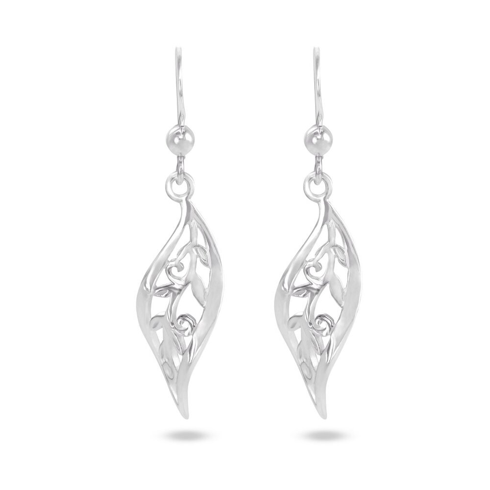 NEW Sterling Silver Leaf Swirl Earrings